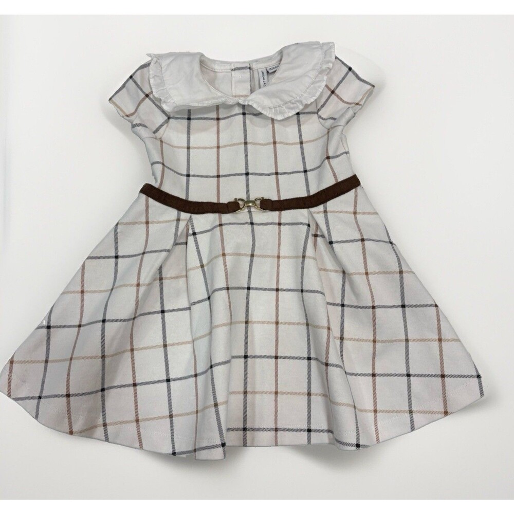 Janie & Jack Dress Size 18-24 Months Ivory & Brown Windowpane Fit & Flare Dress
